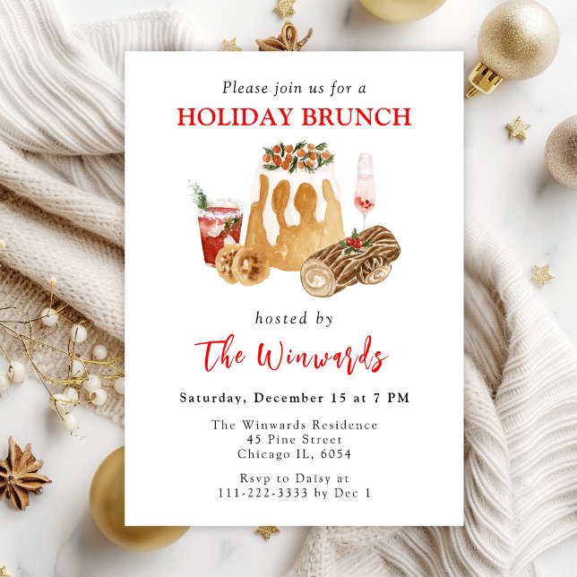 Invitación Navidades Pudding y Yule Log Holiday Brunch (Subido por el creador)