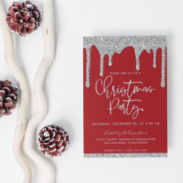 Invitación Navidades Purpurina de Plata Roja alarga fiesta na