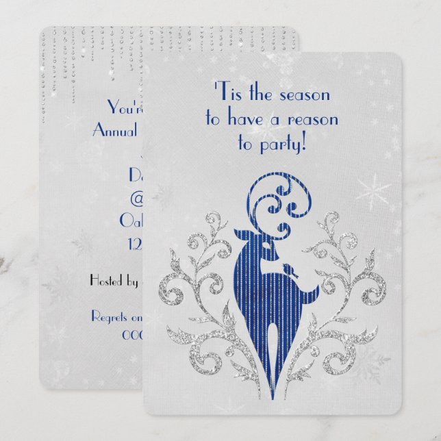 Invitación Navidades Purpurina Deer Sobre Diseño De Copos De  (Anverso / Reverso)
