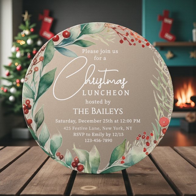 Invitación Navidades Purpurina del almuerzo Wreath floral de  (Subido por el creador)