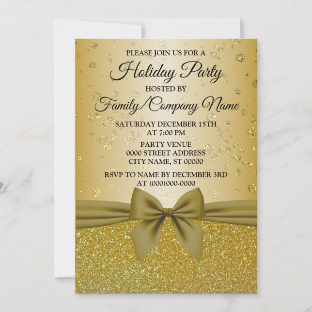 Invitación Navidades Purpurina Dorado Fiesta de vacaciones (Anverso)