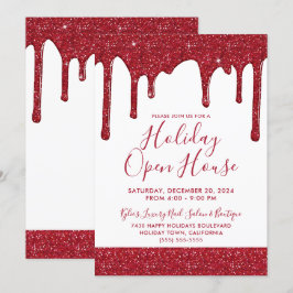 Invitación Navidades Purpurina Rojo degrada casa abierta de f