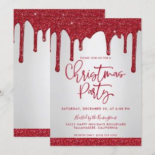 Invitación Navidades Purpurina rojo gotea Navidades Fiesta