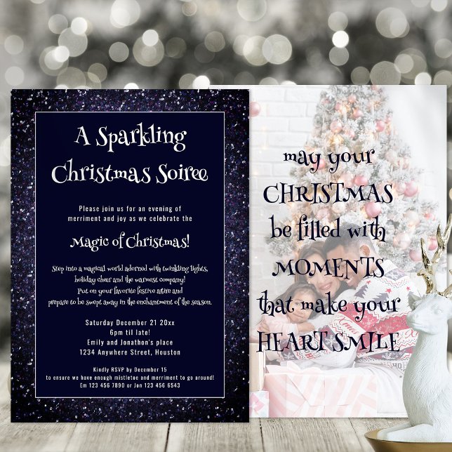Invitación Navidades purpurinas citan a la marina superpuesta (Front and back view)