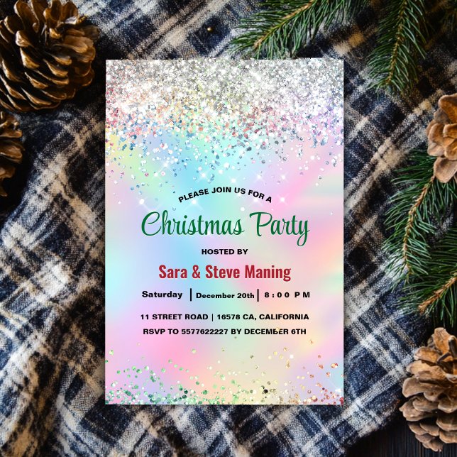 Invitación Navidades purpurinas de burro de cute iridescente  (Subido por el creador)