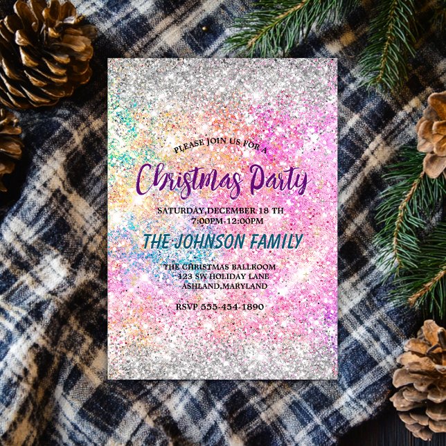 Invitación Navidades purpurinas de imitación de plata rosada  (Subido por el creador)