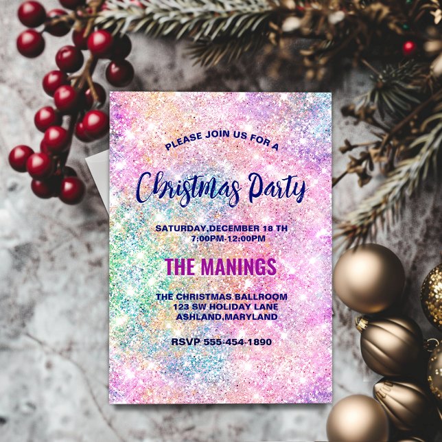 Invitación Navidades purpurinas de imitación rosada y cutáneo (Subido por el creador)