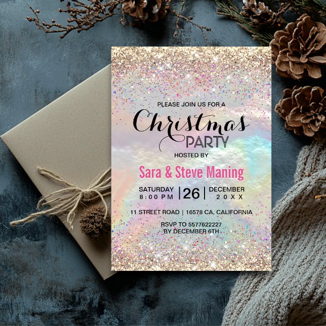 Invitación Navidades purpurinas de oro de imitación iridiscen (Subido por el creador)