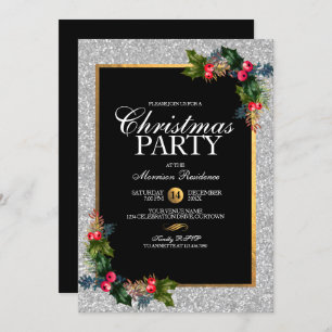 Invitación Navidades Purpurinas de Plata y Oro Elegante Fiest