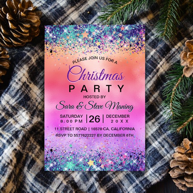 Invitación navidades purpurinas de unicornio de moda girly ir (Subido por el creador)