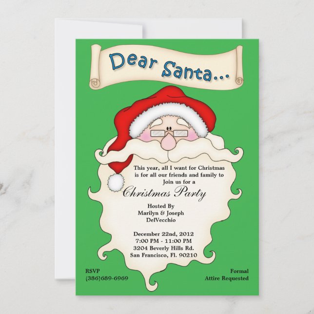 Invitación Navidades Queridos Santa Wish List invitan vacacio (Anverso)