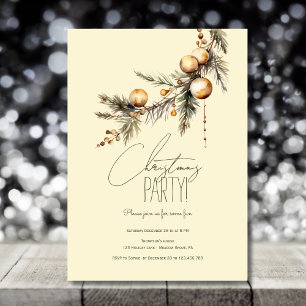 Invitación Navidades ramificación de fuego con fiesta de bola