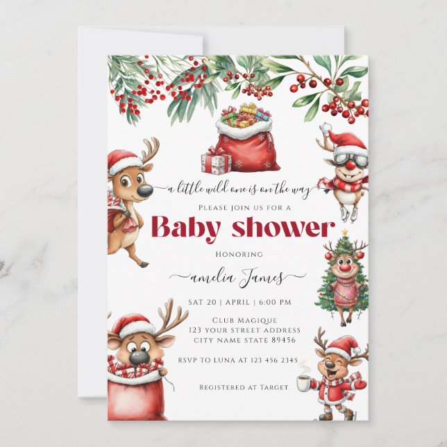 Invitación Navidades raros y divertidos Reindeo ducha de bebé (Anverso)