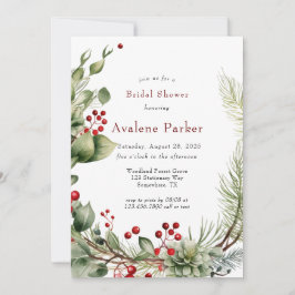 Invitación Navidades Red Berries Pine Wreath Bridal Shower
