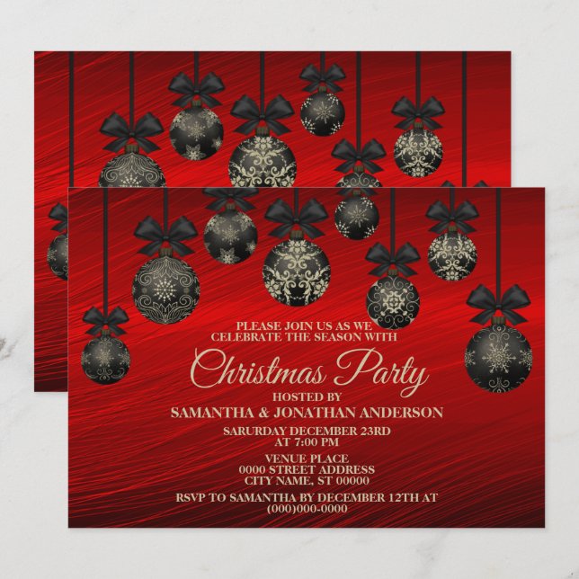 Invitación Navidades Red Black Elegant Windays (Anverso / Reverso)