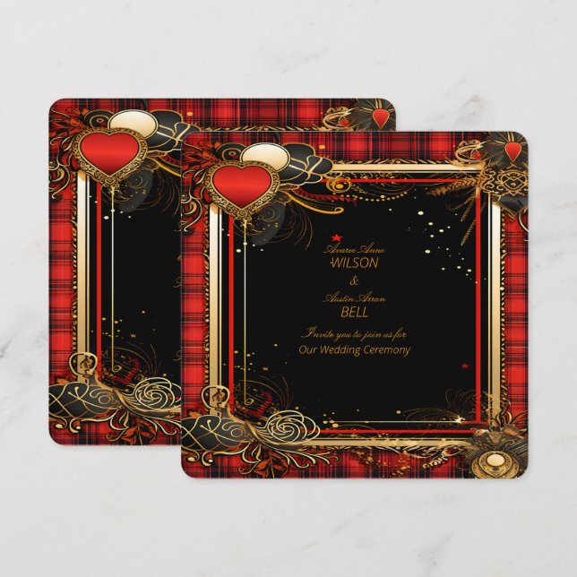Invitación Navidades Red Black y Gold Boda (Anverso / Reverso)