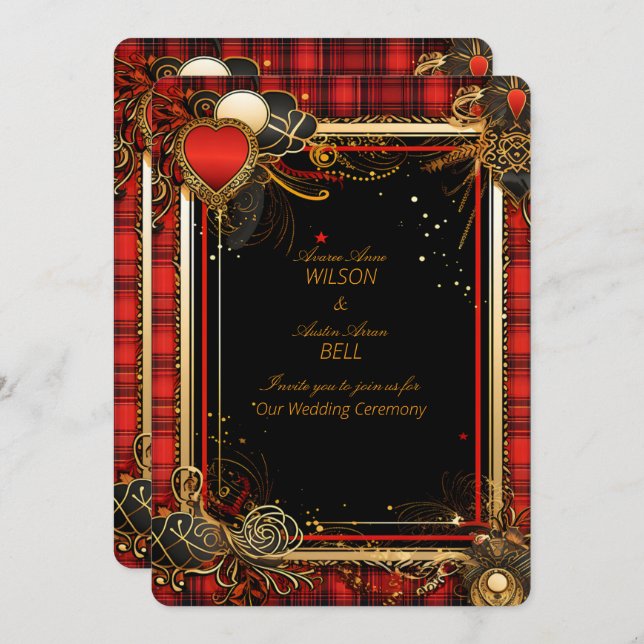 Invitación Navidades Red Black y Gold Boda (Anverso / Reverso)