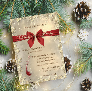 Invitación Navidades Red Bow, Vidrio Vino, Fiesta Corporativo