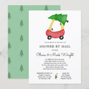 Invitación Navidades Red Car Baby Shower por correo