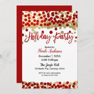 Invitación Navidades Red & Gold Dots fiesta de vacaciones mod