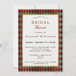 Invitación Navidades Red Gold Green Harlequin Bridal Shower