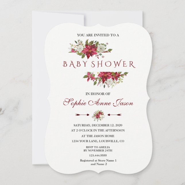 Invitación Navidades Red Poinsettia Frame Baby Shower (Anverso)
