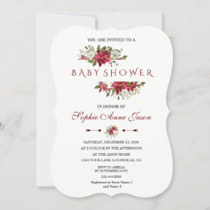 Invitación Navidades Red Poinsettia Frame Baby Shower