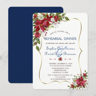 Invitación Navidades Red Poinsettia Gold Rehearsal Dinner
