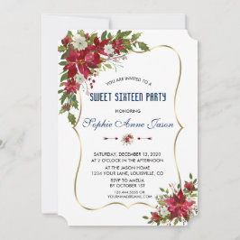 Invitación Navidades Red Poinsettia Gold Sweet Dieciséis Fies