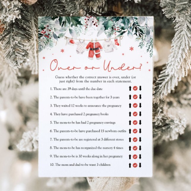 Invitación Navidades Red Santa Sobre O Debajo Del Juego De Ba (Watercolor Christmas Red Santa Over Or Under Baby Shower Game)