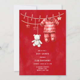 Invitación Navidades Red Teddy Bear Clothesline Baby Shower