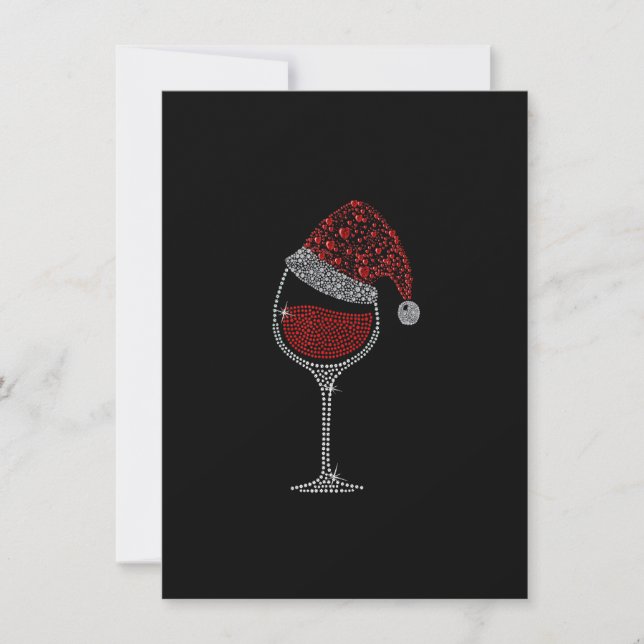 Invitación Navidades Red Wine Glass Funny Santa Hat Xmas Paja (Anverso)