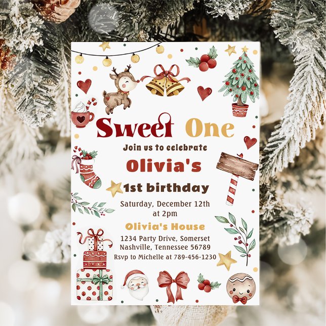 Invitación Navidades Reindeer Sweet One First Birthday Fiesta (Subido por el creador)