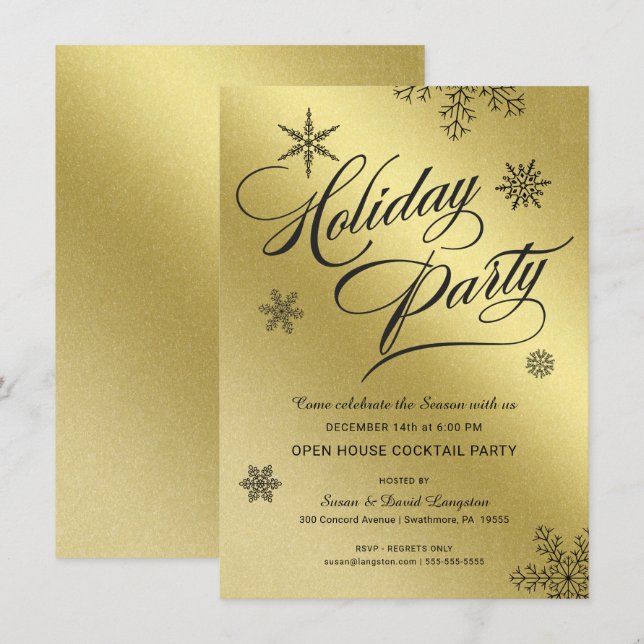 Invitación Navidades Relieve metalizado dorado Faux Fiesta de (Anverso / Reverso)