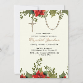Invitación Navidades Religiosos Cumpleaños Pointsettias Rosar