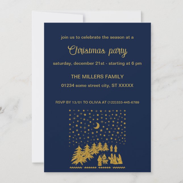 Invitación Navidades religiosos, nacimiento de Jesús (Anverso)