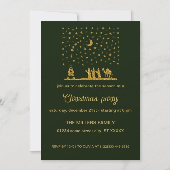 Invitación Navidades religiosos, nacimiento de Jesús, tres re (Anverso)