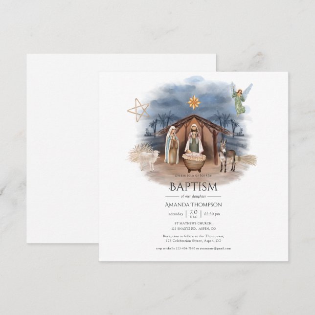 Invitación Navidades religiosos Natividad Nacimiento Jesucris (Anverso / Reverso)
