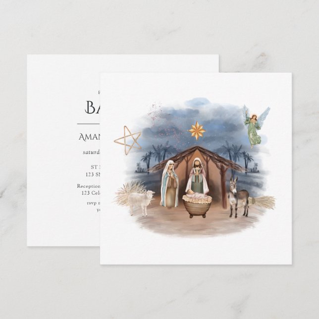 Invitación Navidades religiosos Natividad Nacimiento Jesucris (Anverso / Reverso)