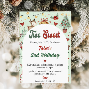 Invitación Navidades reno dos dulces cumpleaños
