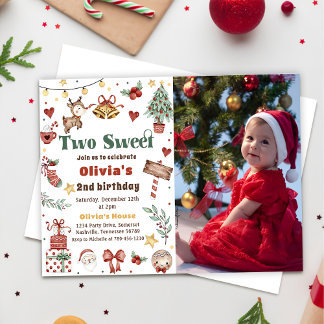 Invitación Navidades reno dos dulces fotos de cumpleaños