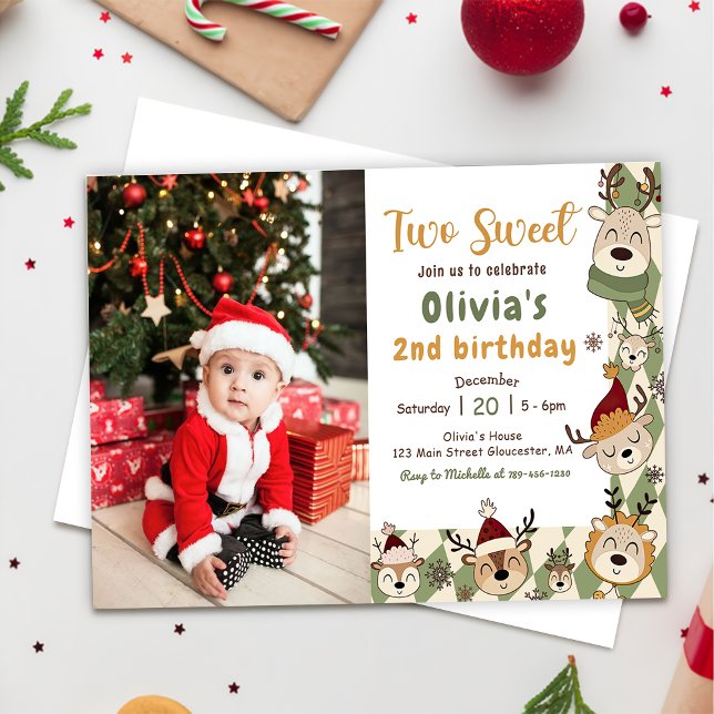 Invitación Navidades reno dos dulces fotos de cumpleaños (Subido por el creador)