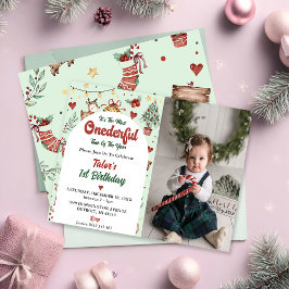 Invitación Navidades reno Maravillosa foto de primer cumpleañ