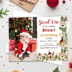 Invitación Navidades Renos Dulce Primer Cumpleaños Foto