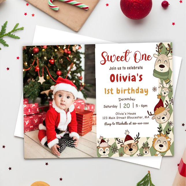 Invitación Navidades Renos Dulce Primer Cumpleaños Foto (Subido por el creador)