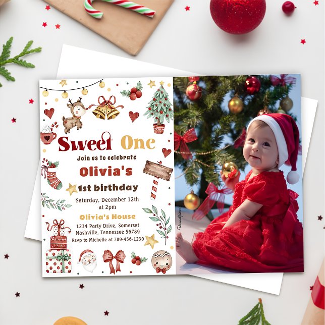 Invitación Navidades Renos Dulce Primer Cumpleaños Foto (Subido por el creador)