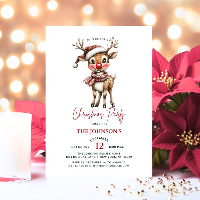 Invitación Navidades renos Rudolph House Fiesta corporativo (Christmas Reindeer Rudolph House Corporate Party Invitation)
