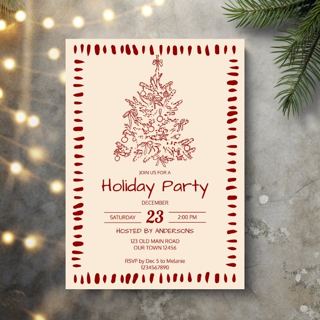 Invitación Navidades retro boceto gran fiesta del milenio (Christmas retro hand drawn  sketch grand millennial holiday party invitation cards template)