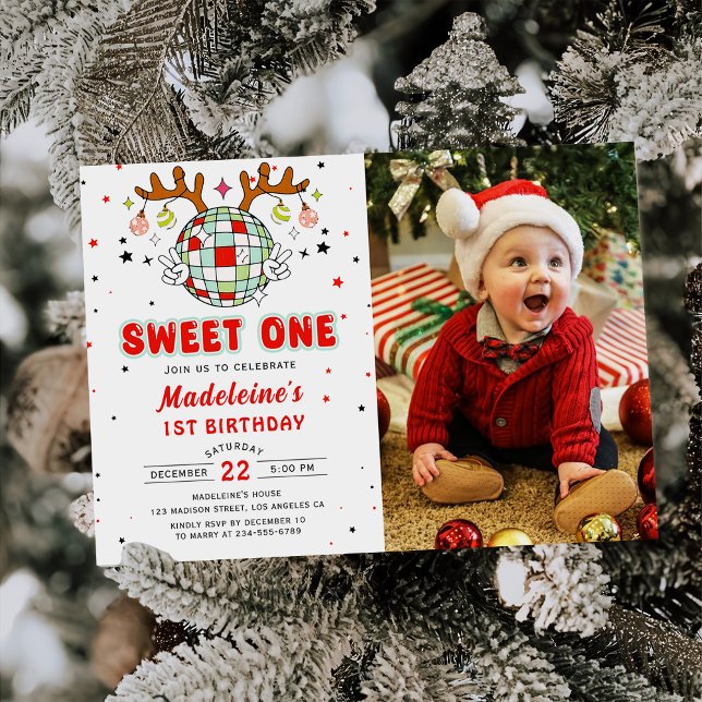 Invitación Navidades Retro Fiesta de Cumpleaños Foto Dulce Un (Subido por el creador)