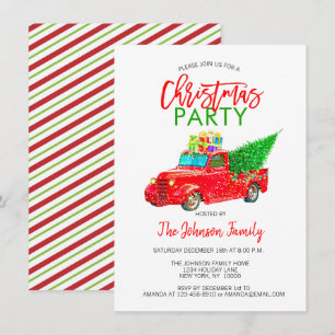 Invitación Navidades Retro Fiesta Recogida Árbol Camión Verde